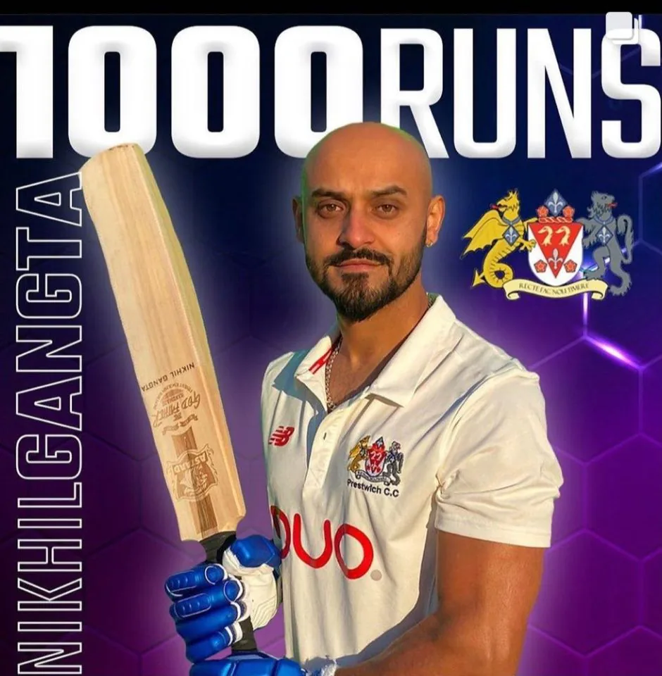 A 1000 runs poster of a player holding an Astaad bat