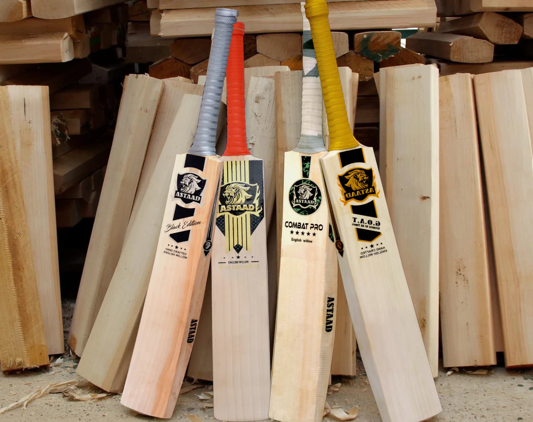 Astaad bats standing among willow clefts in the workshop